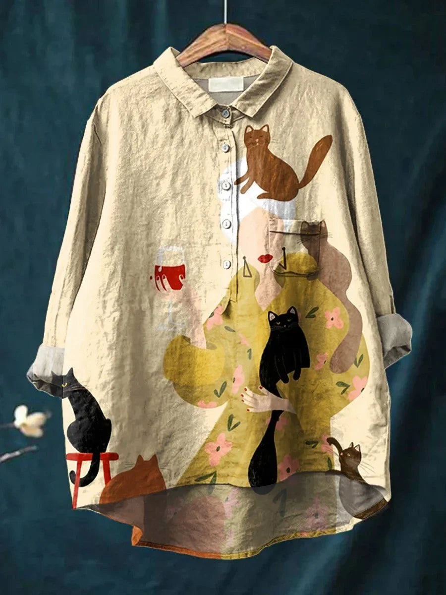 Stella | Cute Cat Print Shirt