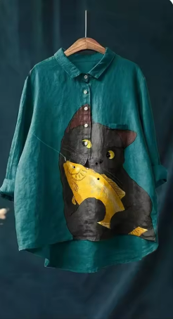 Susan | Cat and Fish Print Shirt