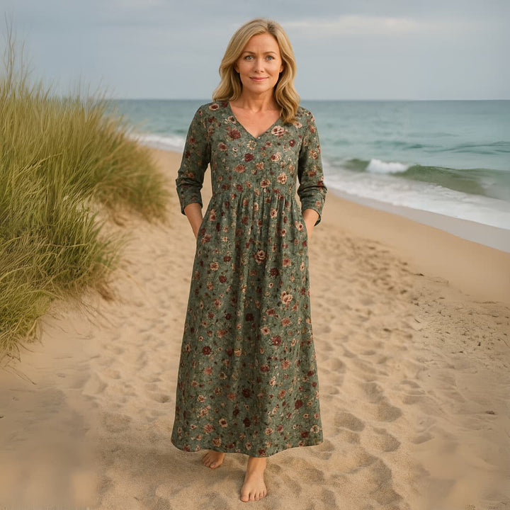 Georgina - Olive Bloom Tummy Coverage Dress