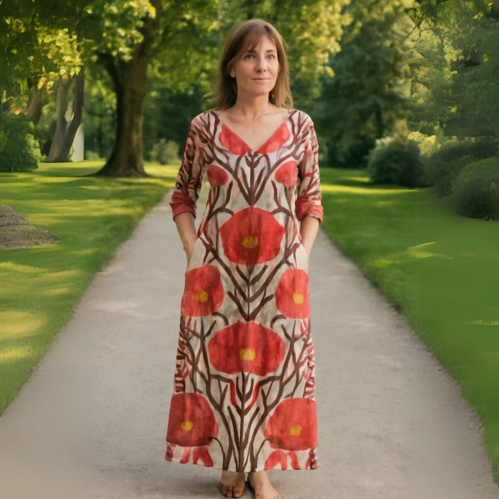 Meadow - Bold Red Bloom Tummy Coverage Dress