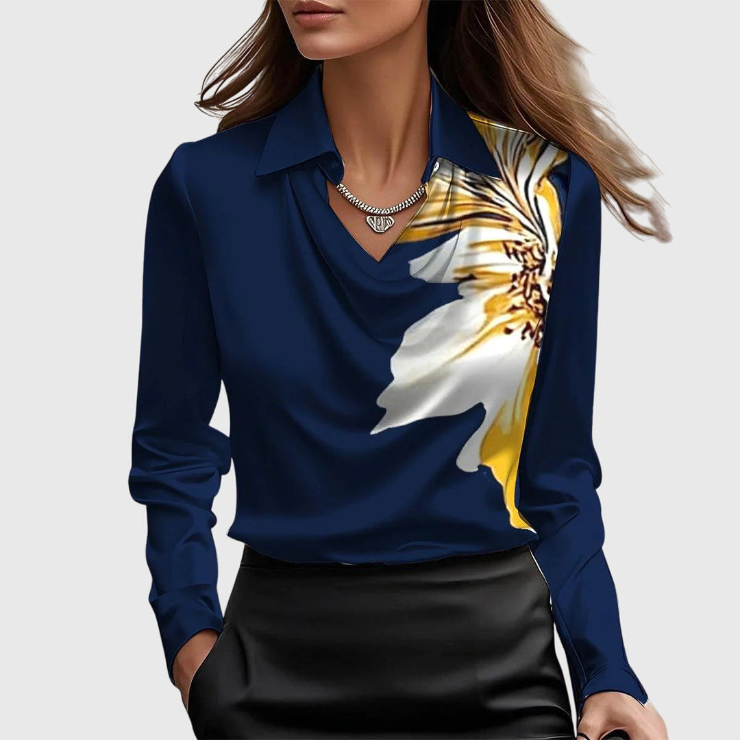 Sylvie | Luxe Shiny Blouse with Pleated Neckline