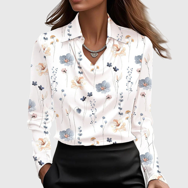Sylvie | Luxe Shiny Blouse with Pleated Neckline