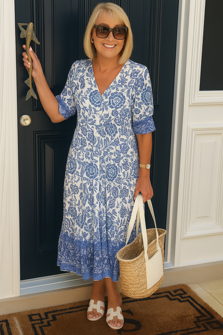 Lilara - Boho Deep V Neck Floral Dress