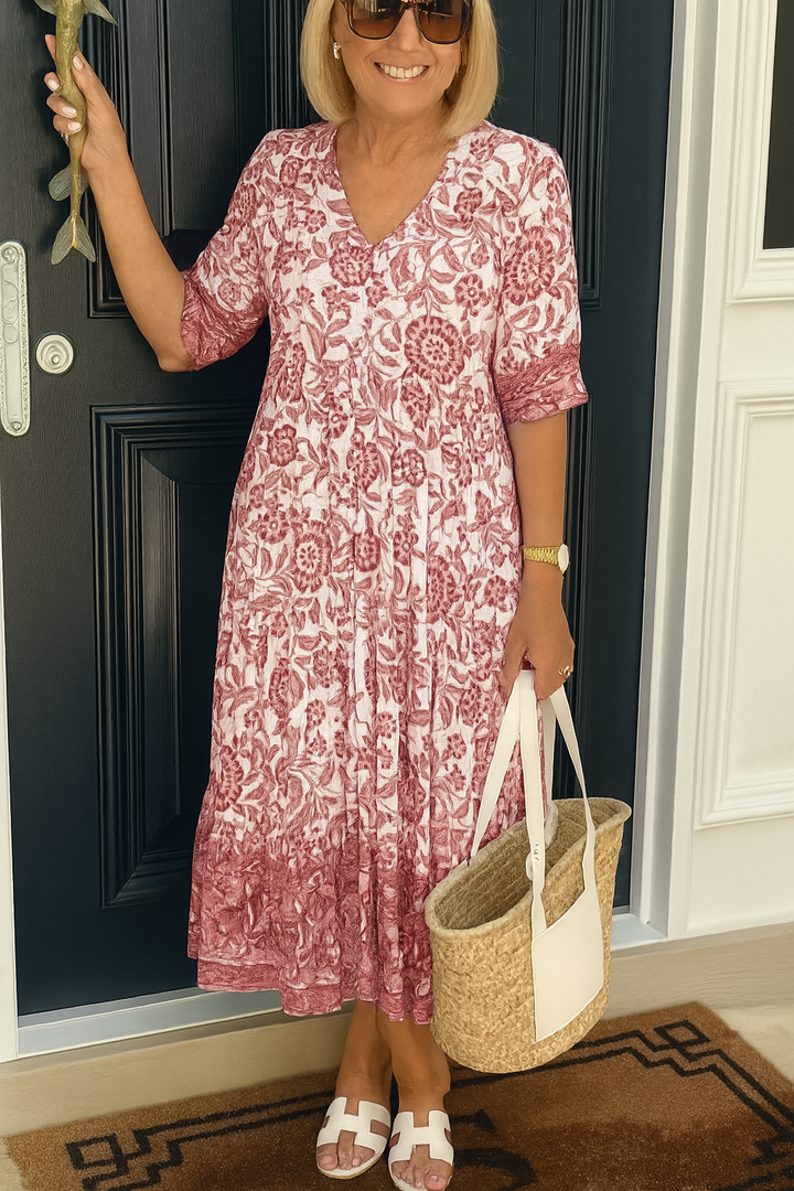 Lilara - Boho Deep V Neck Floral Dress