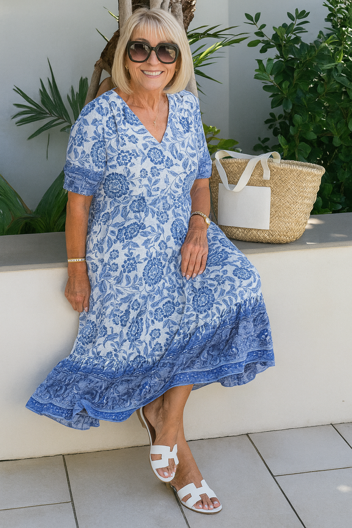Lilara - Boho Deep V Neck Floral Dress
