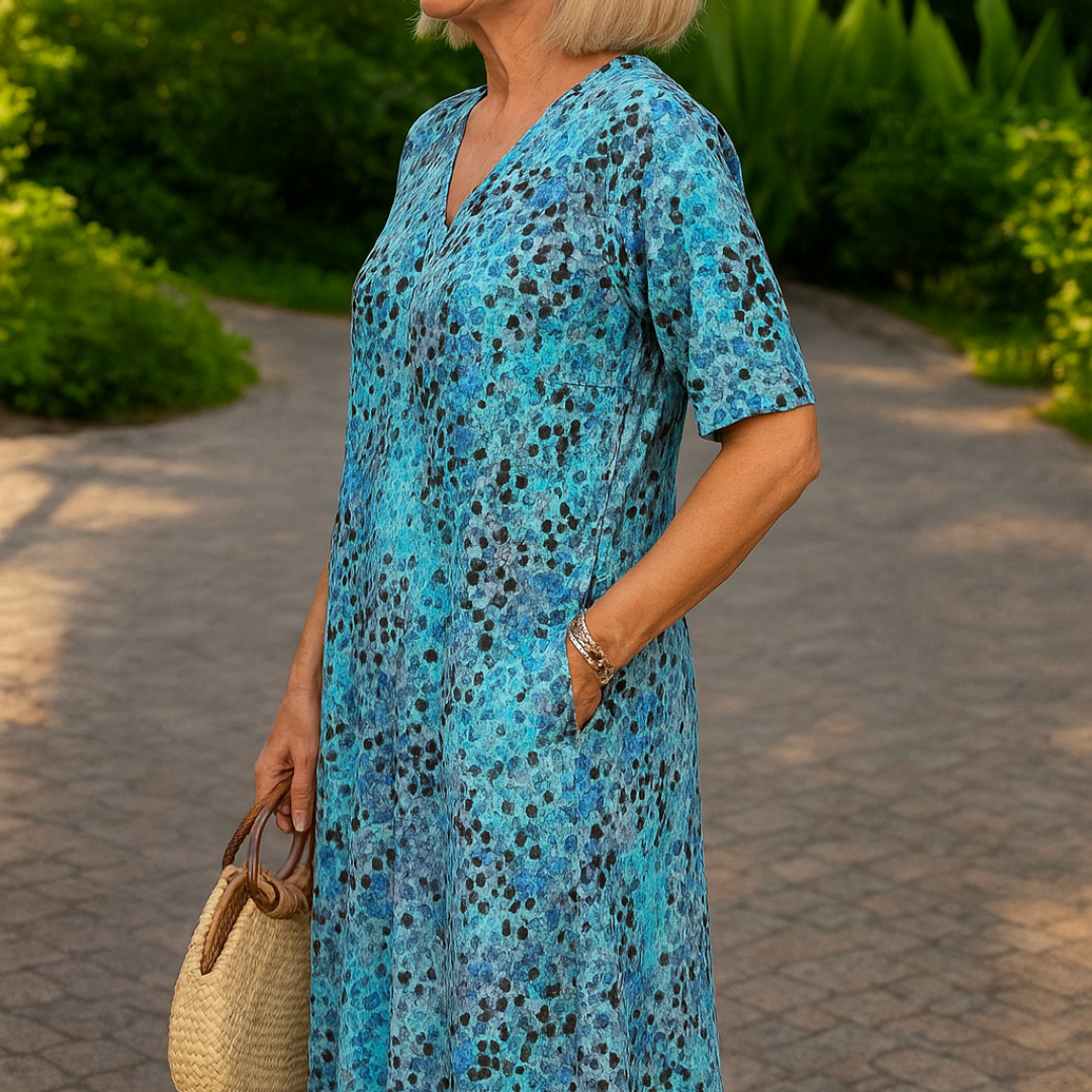 ISLA | ELEGANT FLORAL MIDI DRESS WITH TUMMY-COVERING FIT