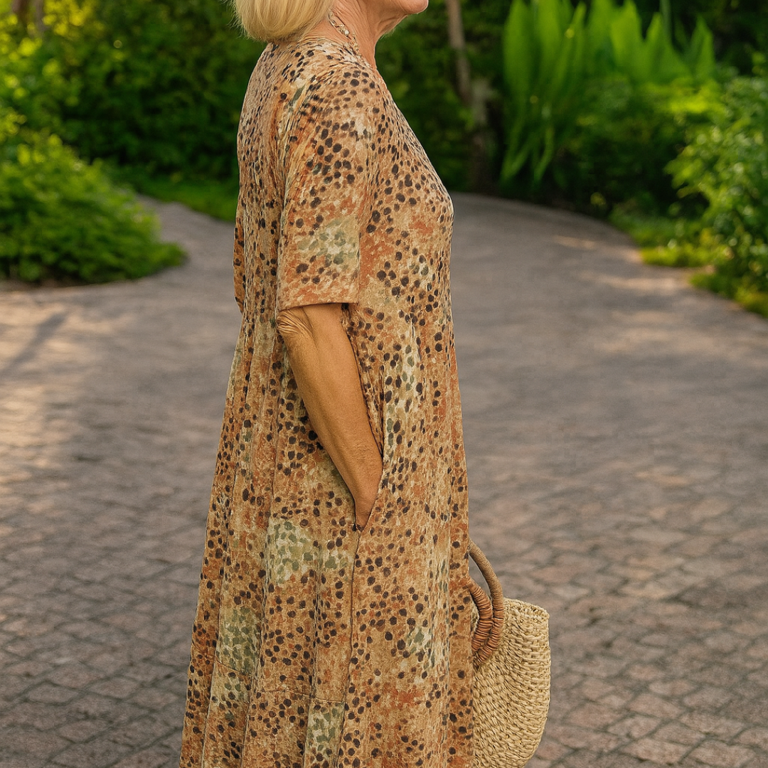 ISLA | ELEGANT FLORAL MIDI DRESS WITH TUMMY-COVERING FIT