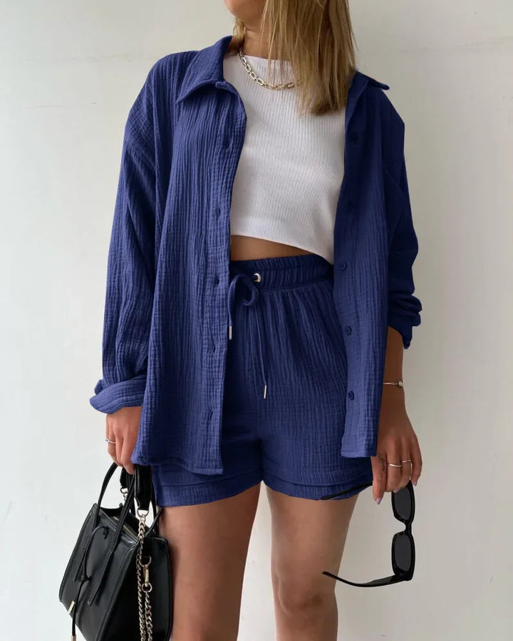 Maylee - Cotton Button-Up Shorts Set