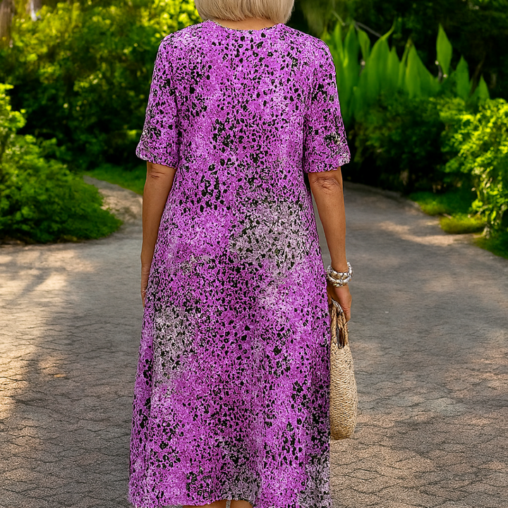 ISLA | ELEGANT FLORAL MIDI DRESS WITH TUMMY-COVERING FIT