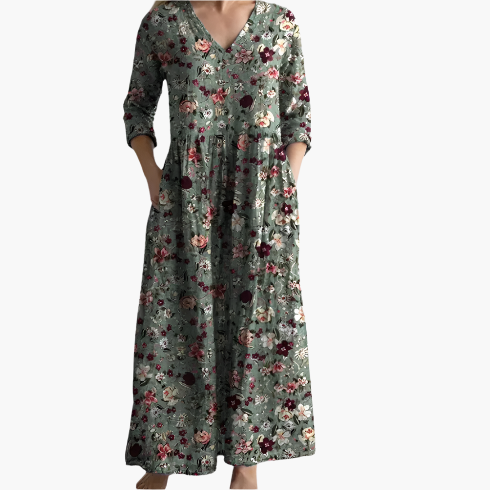 Georgina - Olive Bloom Tummy Coverage Dress