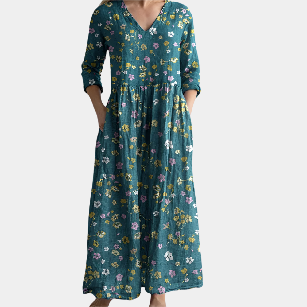 Zinnia - Teal Wildflower Tummy Coverage Dress
