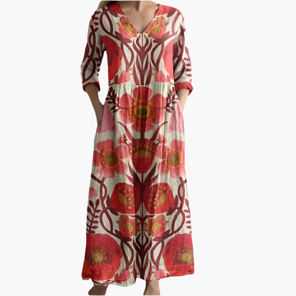 Meadow - Bold Red Bloom Tummy Coverage Dress